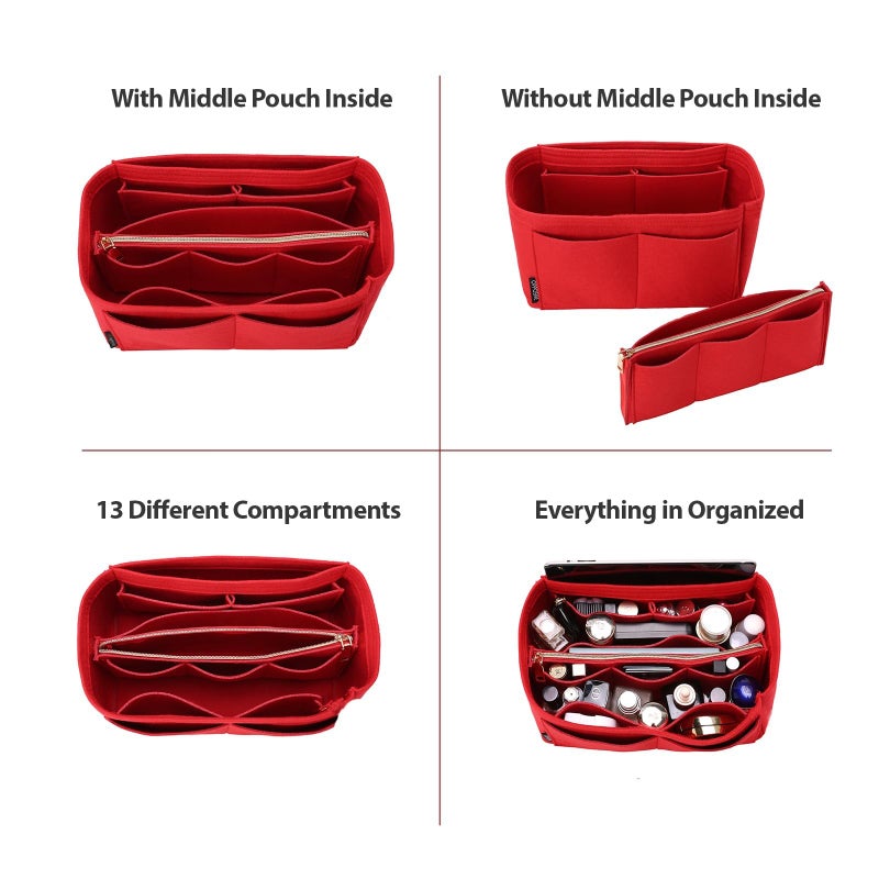 OMYSTYLE Red Slender Large Organizer Insert, Felt Tote Bag Organizer Insert with 5 Sizes, Handbag Dividers for Inside Purse, Compatible with Longchamp, Neverful, Speedy and More - Image 3